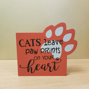 Cats Leave Paw Prints On Your Heart Block (approx. 16x14.5x2cm)
