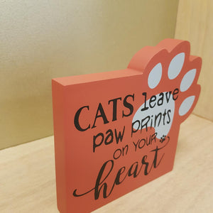 Cats Leave Paw Prints On Your Heart Block (approx. 16x14.5x2cm)