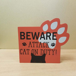 Beware Attack Cat On Duty Block (approx. 16x14.5x2cm)