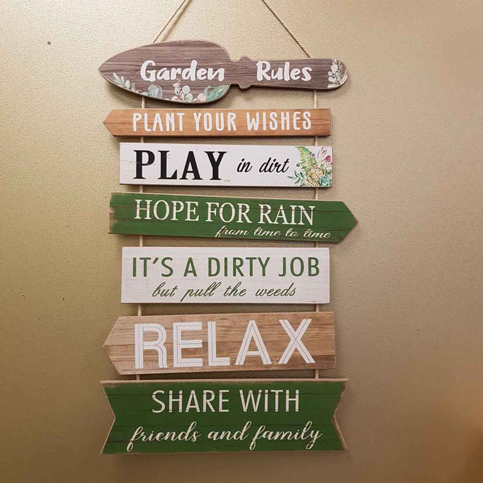 Garden Rules Hanging Sign (approx. 58x35cm)