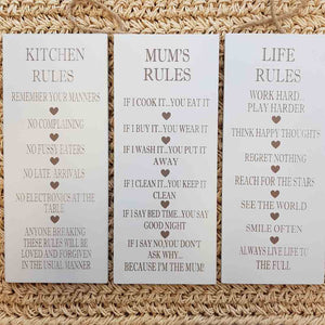 Rules Hanging Signs Assorted