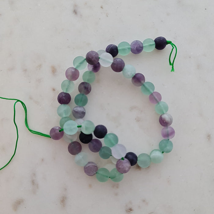 Rainbow Fluorite Frosted Bead Strand (assorted. approx 45 x 8mm round beads)