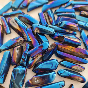 Cobalt Blue Tones Electroplated Quartz Natural Point Bead