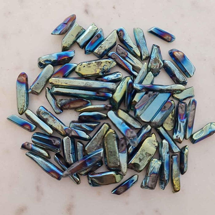 Blue/Green Tones Electroplated Quartz Natural Point Bead (assorted lengths)