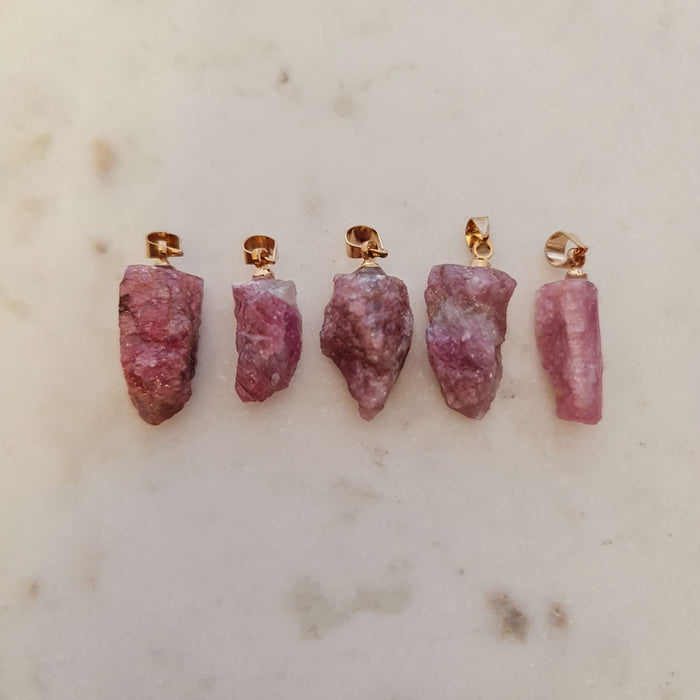 Red Tourmaline Raw Pendant (assorted. gold look metal bale)