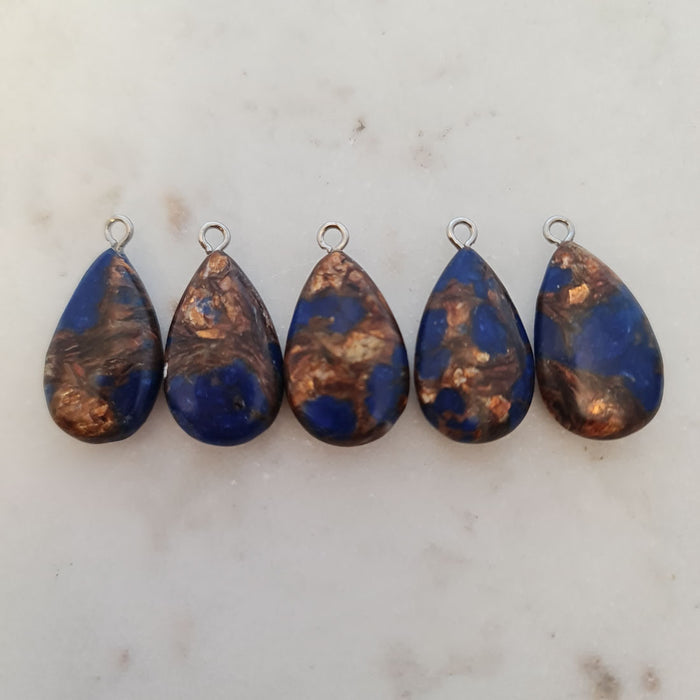 Bronzite & Lapis Tear Drop Pendant (assorted. silver metal)