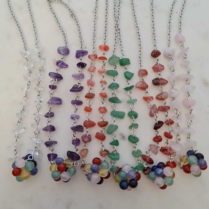 Mixed Crystal Necklace (assorted. silver metal chain)