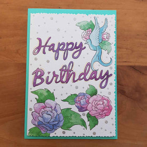 Happy Birthday Card with Bluebird & Flowers