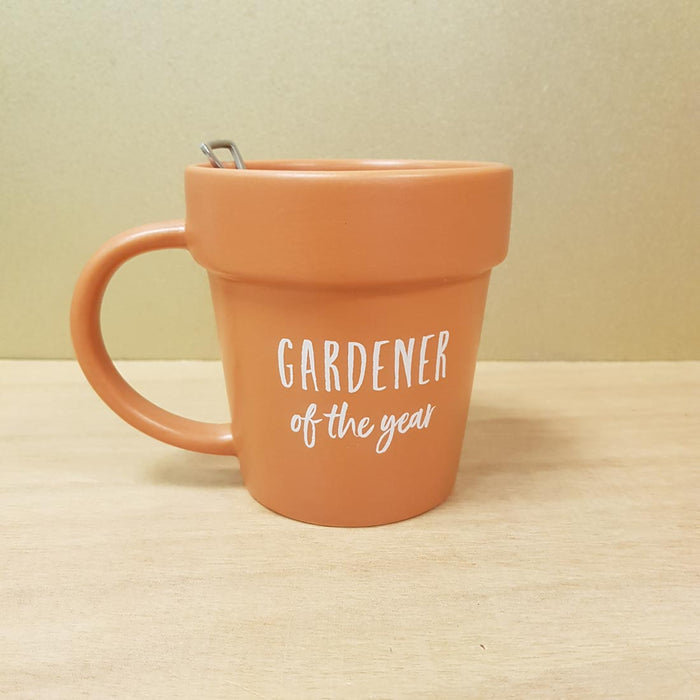 Gardener Of The Year Plant Pot Mug and Shovel Spoon (approx. 10x13x9.5cm)