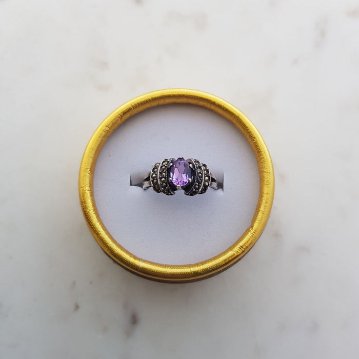 Amethyst Marcasite Ring (Sterling Silver)