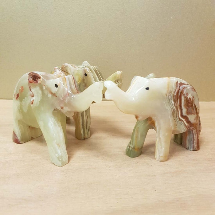 Banded Calcite aka Marble Onyx Elephant (assorted. approx. 10.5x12.5x4cm)