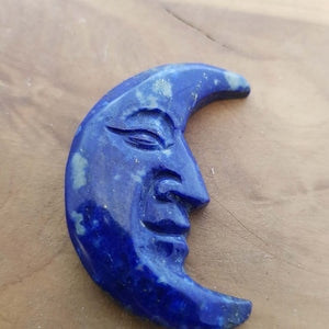 Lapis Crescent Moon with Face (assorted. approx. 5.3x4x.8cm)
