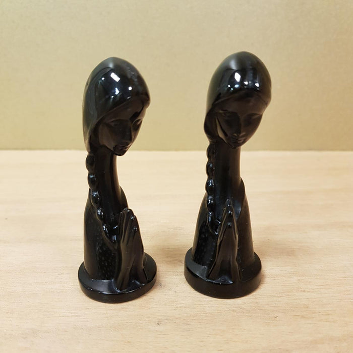 Black Obsidian Woman with Namaste Hands (approx. 8x2.8x2.8cm)