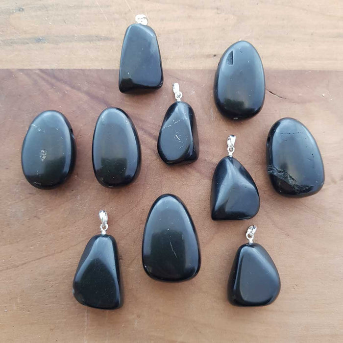 Shungite Tumbled Pendant (assorted with sterling silver bale)