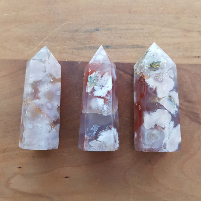 Blossom aka Flower Agate Polished Point (assorted. approx. 6-8x2-2.4cm)