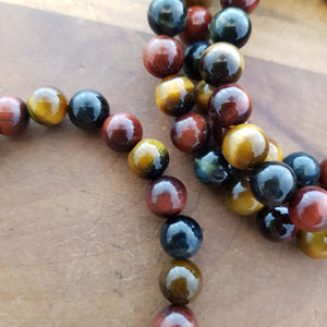 Blue, Gold, Red Tiger's Eye Bracelet (assorted. approx. 8mm round beads)