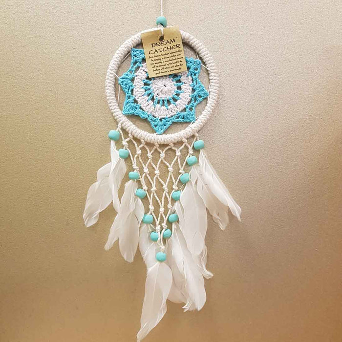 Little Aqua and Cream Gypsy Dreamcatcher (approx. 30x12cm)