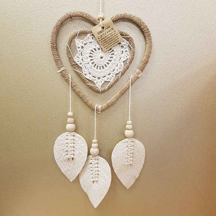 Leaf Double Hoop Heart Dream Catcher (approx. 18 x 40cm)