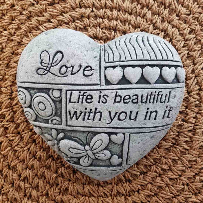 Love Life Is Beautiful Stoneware Heart (approx 15x14x6cm)