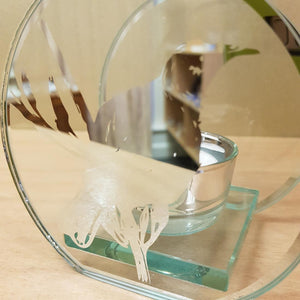Tui on Glass Tealight Holder (Silver look. approx. 10.5x7x10cm)