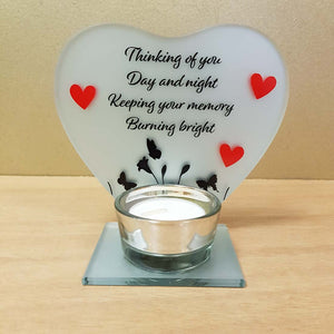 Thinking Of You Heart On Glass Candle Holder