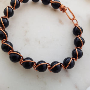 Black Obsidian Copper Wrapped Bracelet