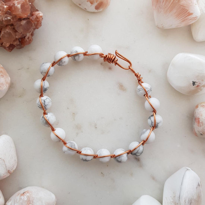 Howlite Copper Wrapped Bracelet (hand crafted in Aotearoa New Zealand)