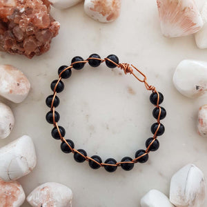 Black Obsidian Copper Wrapped Bracelet (large. hand crafted in NZ)