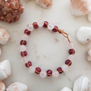 Rose Quartz & Rhodonite Copper Wrapped Bracelet