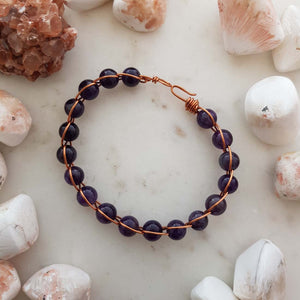 Amethyst Copper Wrapped Bracelet (hand crafted in Aotearoa New Zealand)