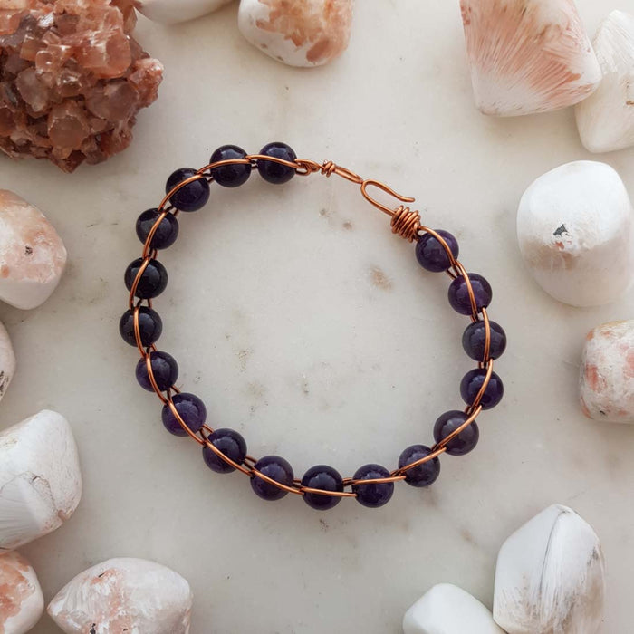 Amethyst Copper Wrapped Bracelet (hand crafted in Aotearoa New Zealand)