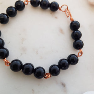 Black Obsidian Bracelet with Copper Links (hand crafted in NZ)