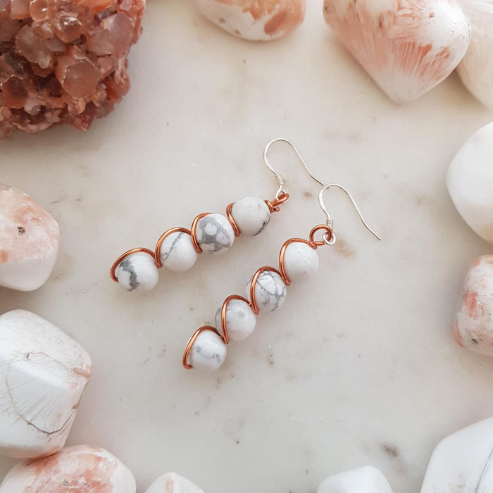 Howlite Copper Wrapped Earrings (sterling silver hooks. hand crafted in NZ)