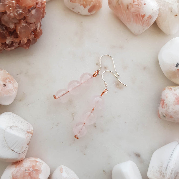 Rose Quartz Earrings (sterling silver hooks. hand crafted in NZ)