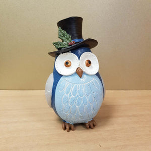 Blue Owl with Top Hat (approx. 16x10x9cm)