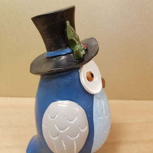 Blue Owl with Top Hat (approx. 16x10x9cm)