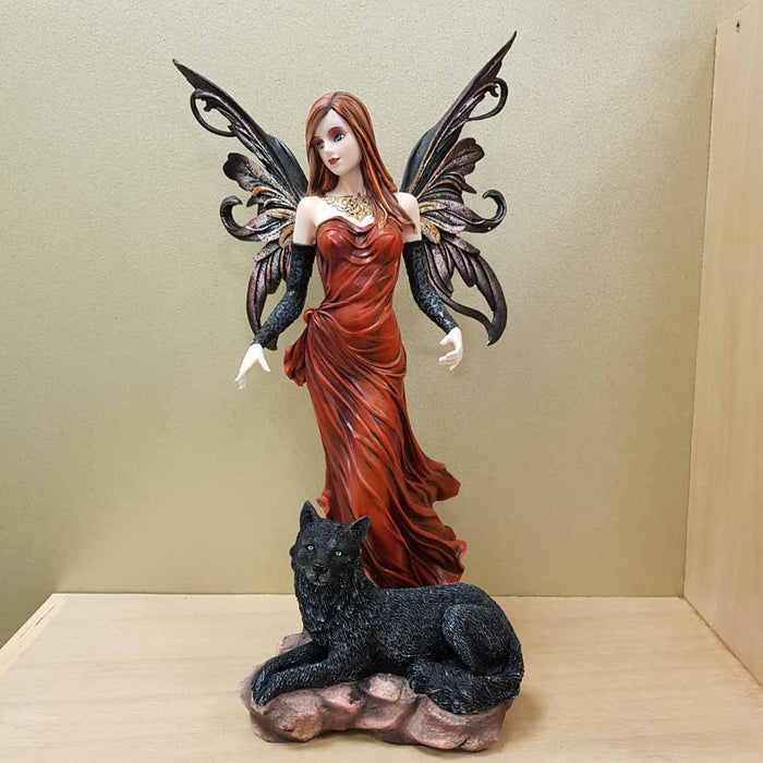 Demelza Fairy And Her Black Wolf (approx. 39.5x17x22cm)