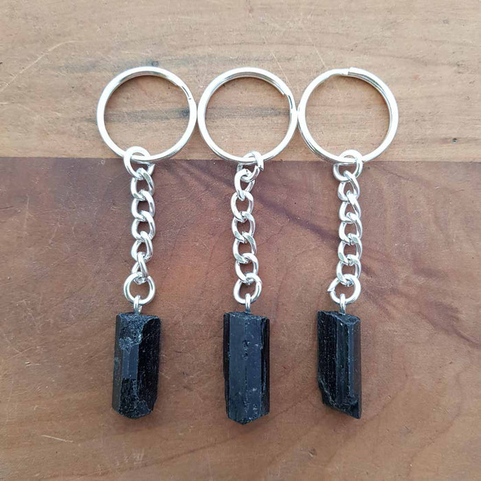 Black Tourmaline Rough Chunk Keyring (smaller stone & assorted)