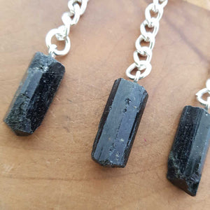 Black Tourmaline Rough Chunk Keyring