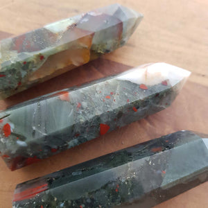Australian Bloodstone Polished Point (assorted. approx. 7.5-9.5x2-2.5cm)