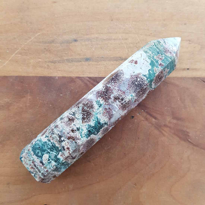 Rhyolite Flower in Green Jasper Polished Point (approx. 12x2.5-3cm)