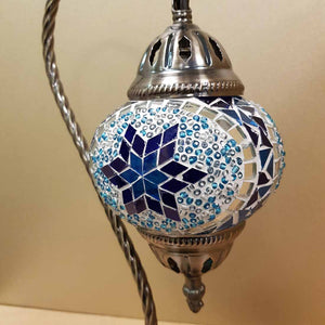 Two Blue Turkish Swan Neck Style Mosaic Lamp