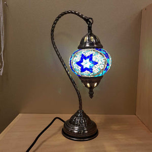 Two Blue Turkish Swan Neck Style Mosaic Lamp