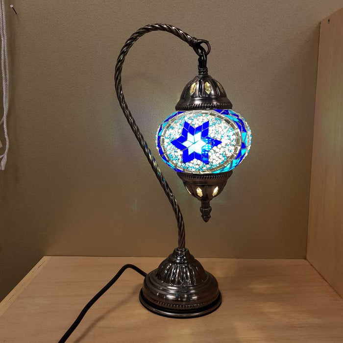 Two Toned Blue Swan Neck Turkish Style Mosaic Lamp (approx. 37cm)