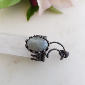 White Quartz with Labradorite Cabochon Pendant (assorted & larger. antique look metal)