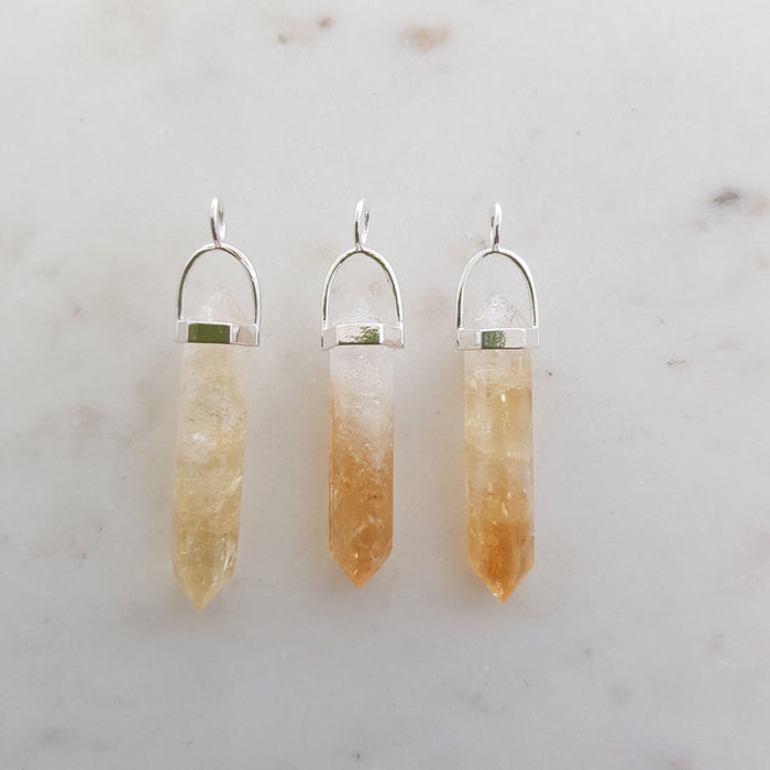 Citrine Point Pendant (assorted. heat treated. silver metal)