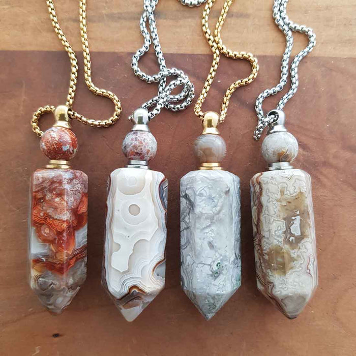 Agate Keepsake Bottle Pendant with Chain (assorted)