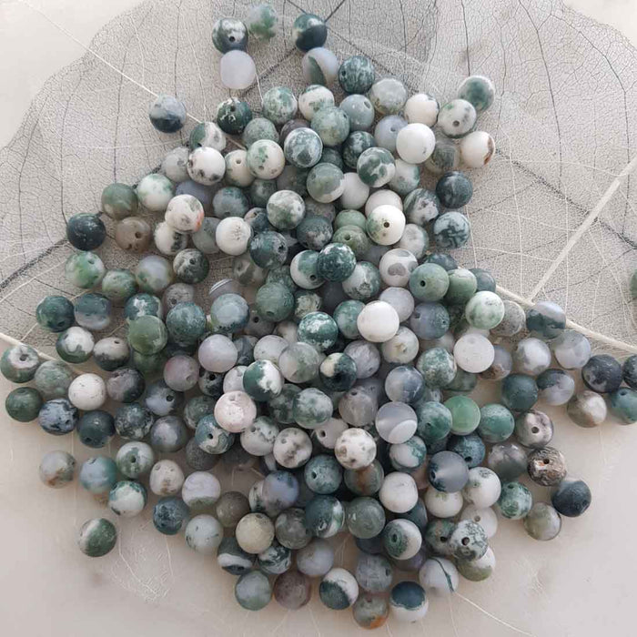 Green Tree Agate Frosted Bead (assorted. round. approx. 8-8.5mm)