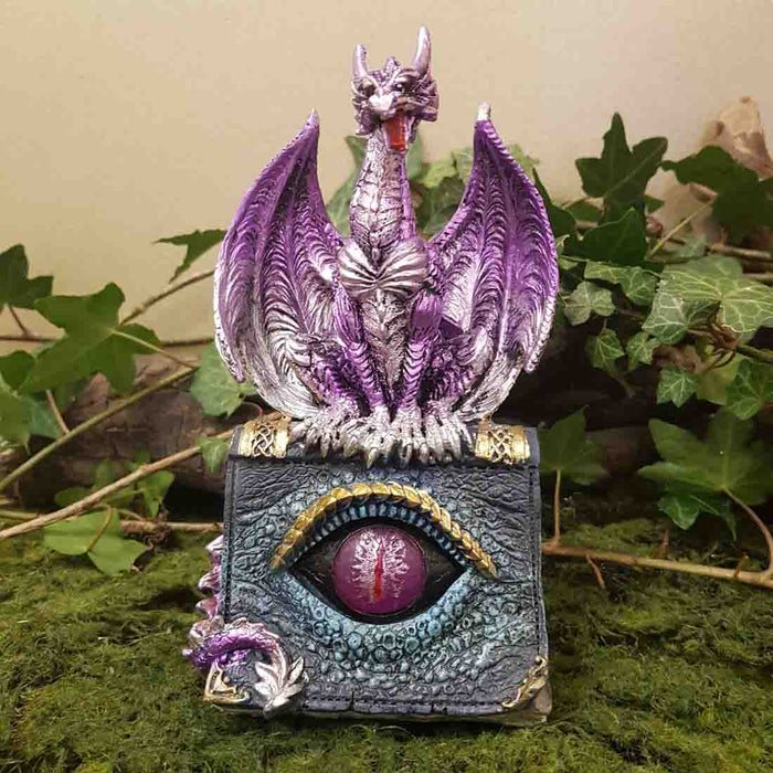 Purple Dragon On Book With LED (approx 16.8×7x10cm)