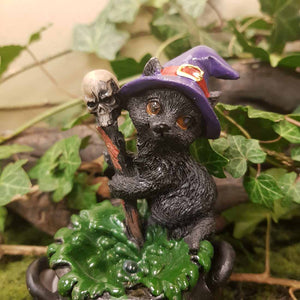 Black Cat With Purple Hat On Cauldron with LED